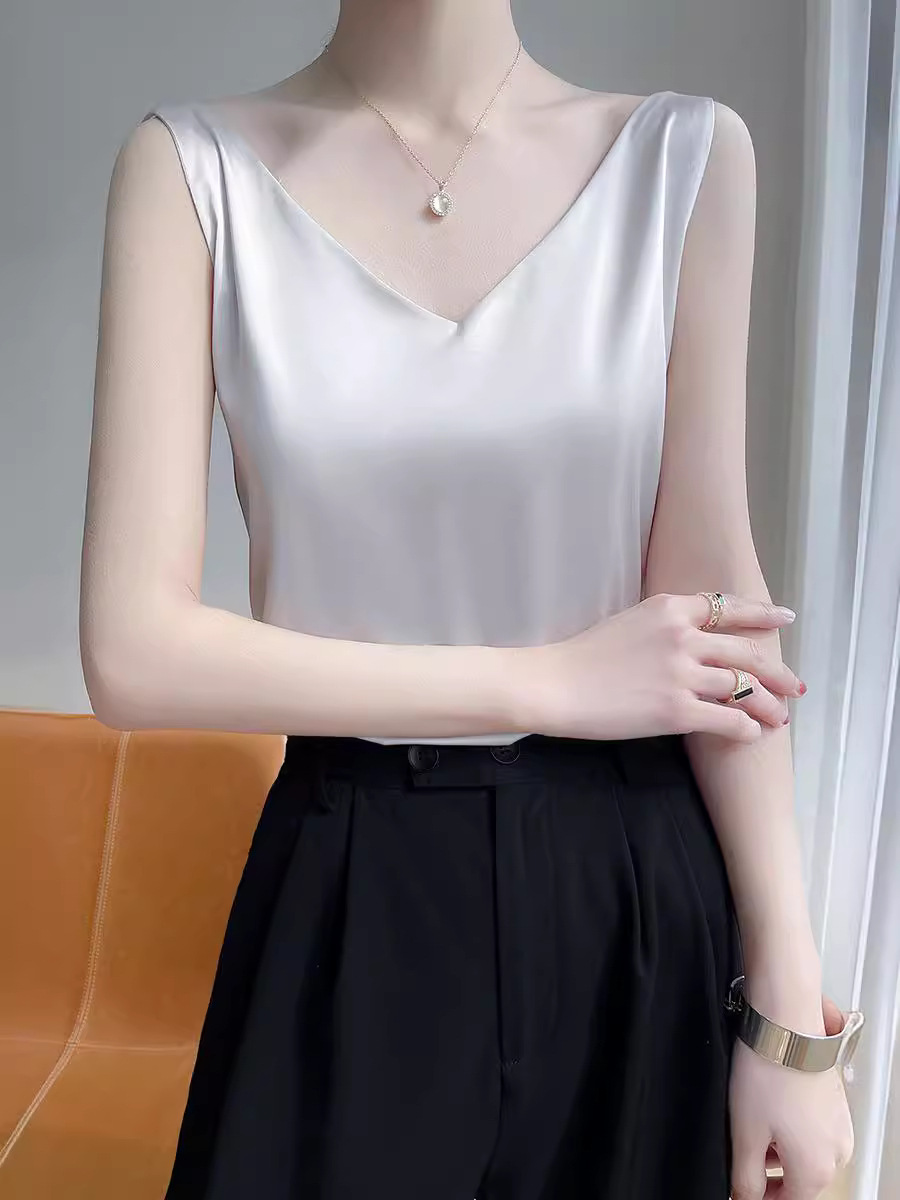 女西装打底缎面仿真丝醋酸上衣背心内搭吊带夏V领绸通勤风可外穿