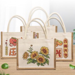 卸売りの膜の麻の袋の手描きのdiy線の原稿の落書きのショッピングの麻の袋はキャンバスの贈り物の手提げ袋をつづり合わせます。