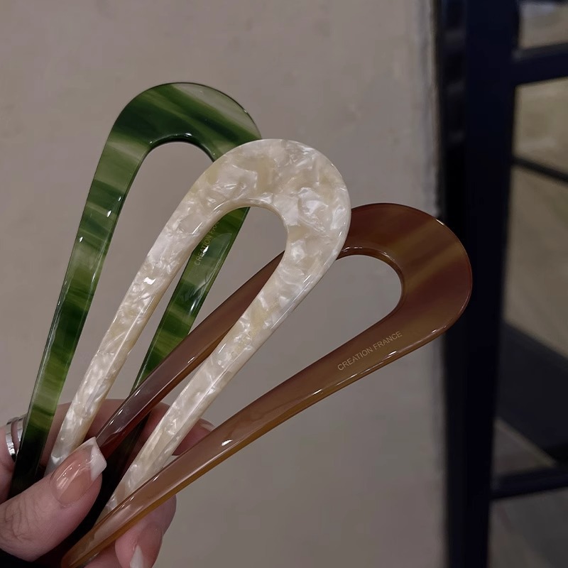 Elegante pinza de cabello acético en forma de U para mujeres retrógrado japonés gran pinza de cabello simple de moda alta sensación de joyas de cabello clásicas