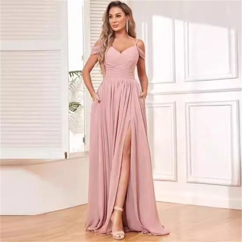 New Aliexpress Foreign Trade Strap Evening Dress for Women, Wedding Banquet Niche Sister Group Long Dress with Elegant Temperament