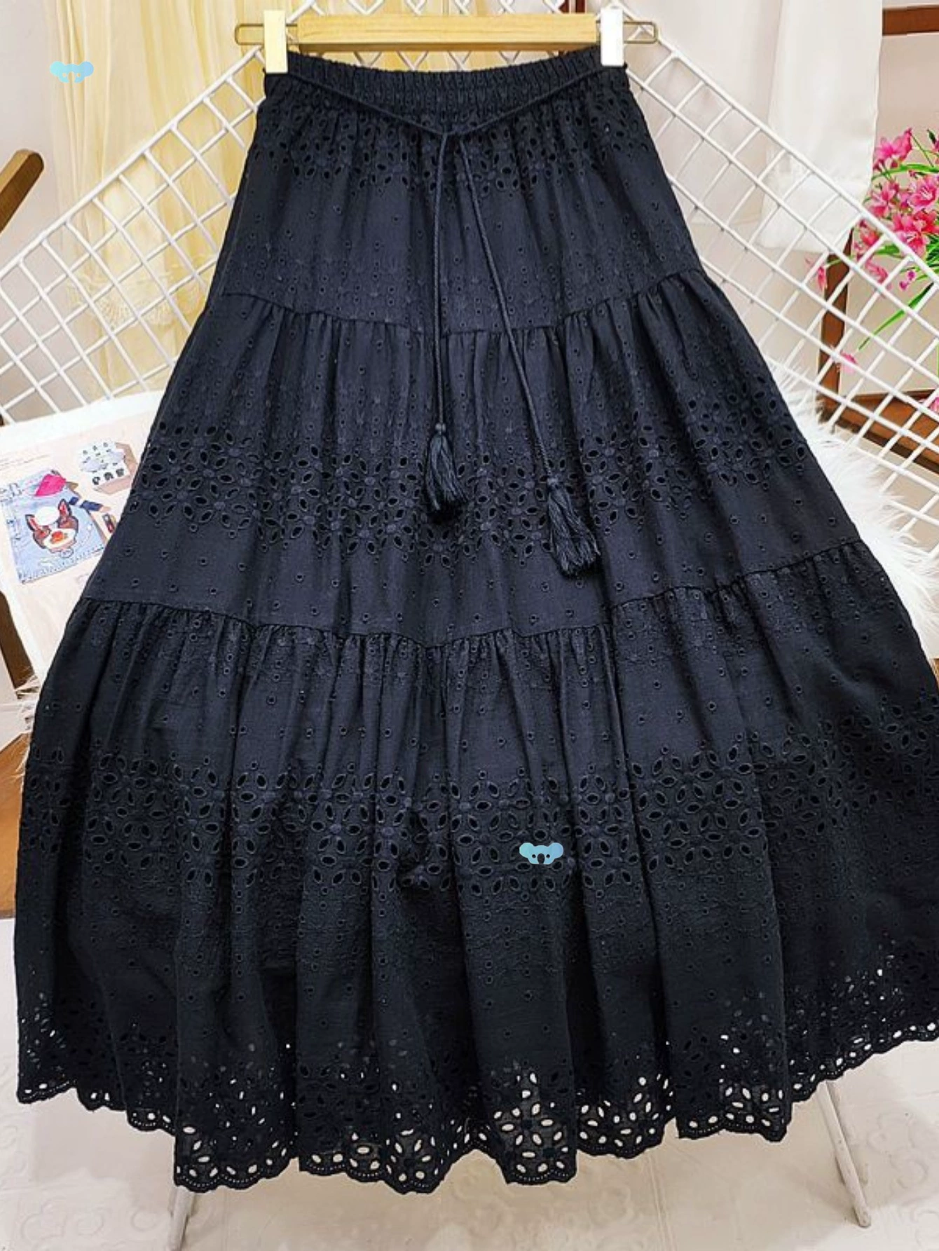 Женская юбка в стиле бохо с эластичной талией и кружевной вышивкой