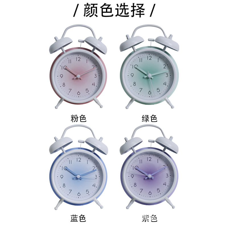 4寸ins风金属小闹钟简约北欧时钟大铃声床头静音夜灯钟表批发|undefined