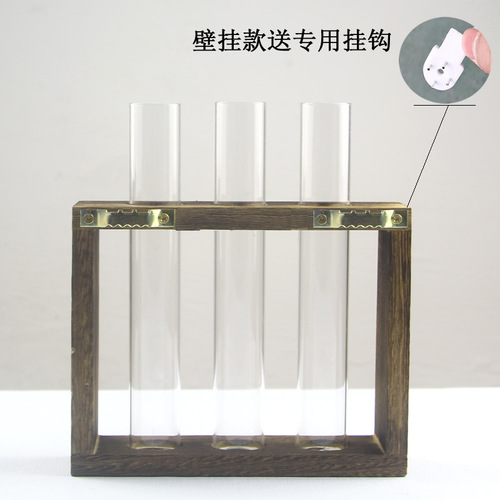 Creative transparent hydroponic test tube vase wooden frame flower arrangement glass container desktop ornaments wall hanging decorative supplies