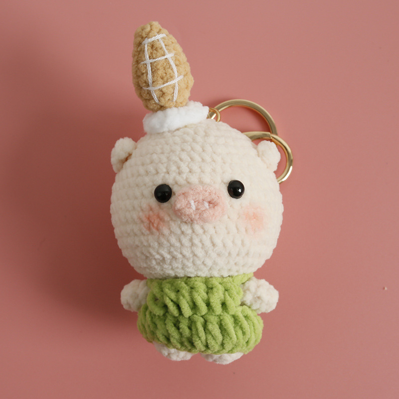 Caricatura encantadora tejida a mano conejo colgante lindo pequeño animal hermoso colgante gancho tejido cerdo grande