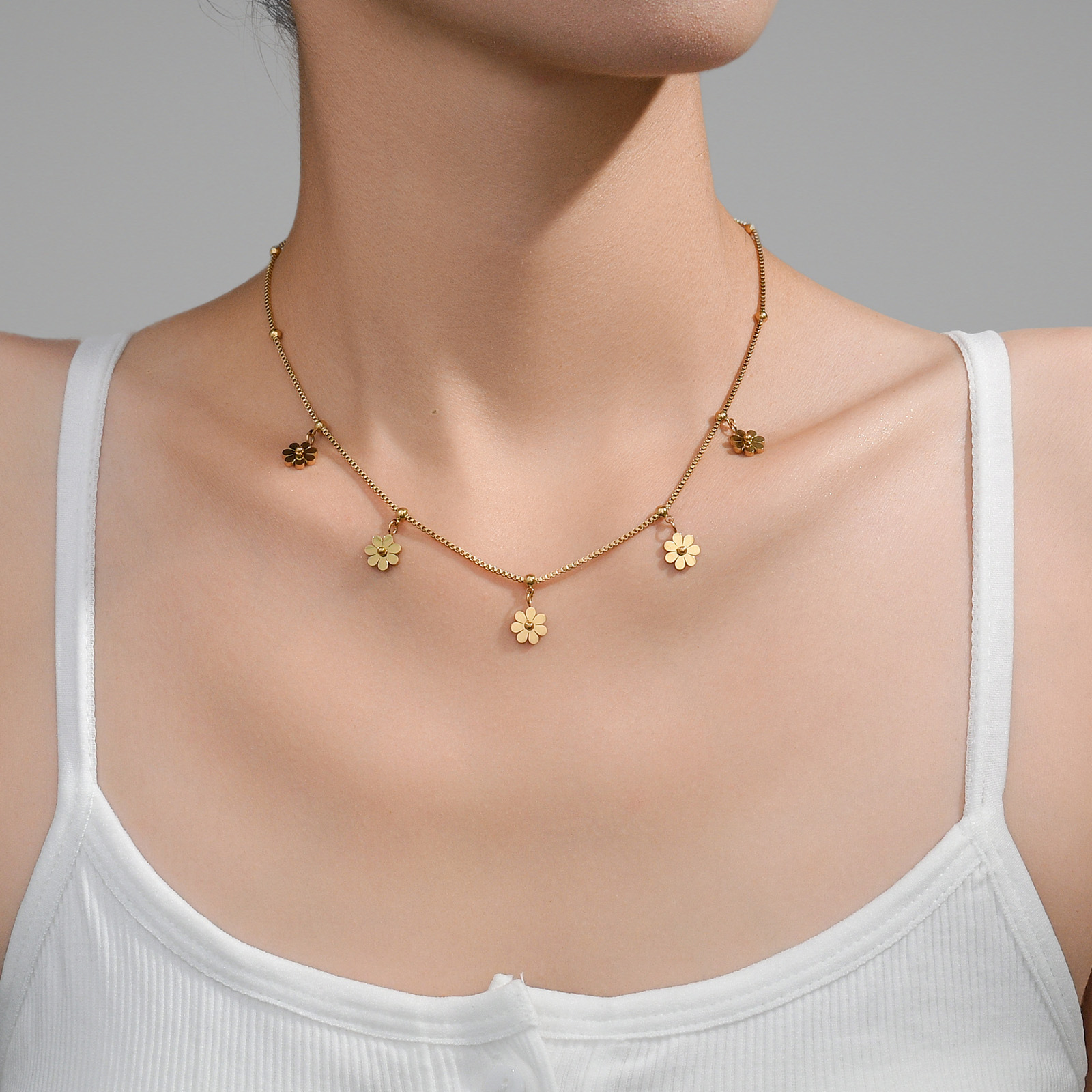 19g Weight Titanium Steel Pendant Material Necklace Classification Titanium Steel Chain Material cable chain Chain Type 1 Piece Quantity Daily Occasion Titanium Steel Material Flower Pattern Women's Gender Sweet Style Wholesale Jewelry Sweet Flower Titanium Steel Necklace 无