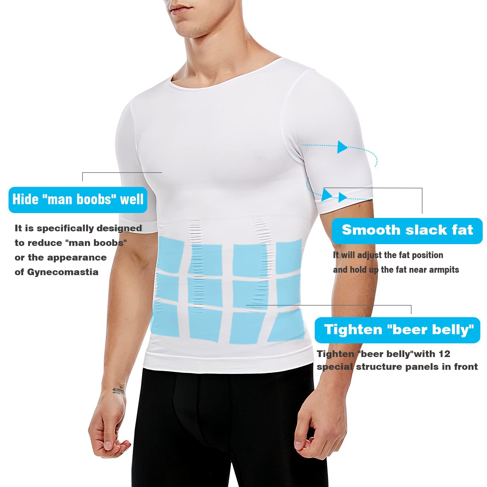 Bestseller: Figurformende Weste für Herren mit Brustbinder, kurzärmelig, mit überkreuzten Trägern, Bauchkontrolle und elastischem Bund._voghion.com