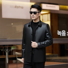 专柜同款头层真皮皮衣男2025休闲翻领中年爸爸外套绵羊皮男装夹克