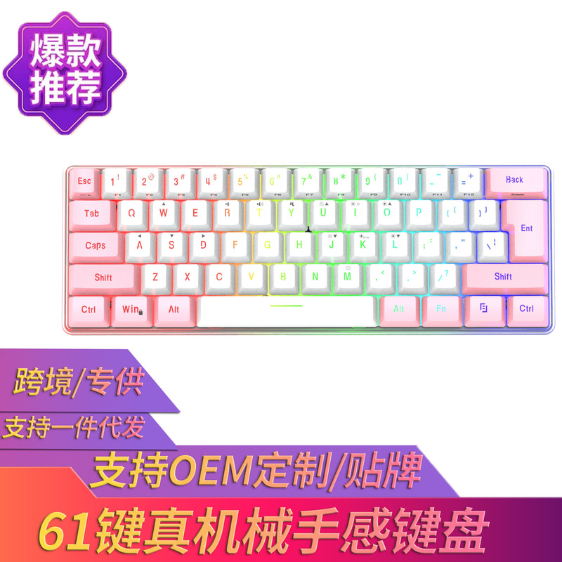 61 key K401 color matching RGB lamp high color value girls mechanical feel TPC line small game wired keyboard cross-border
