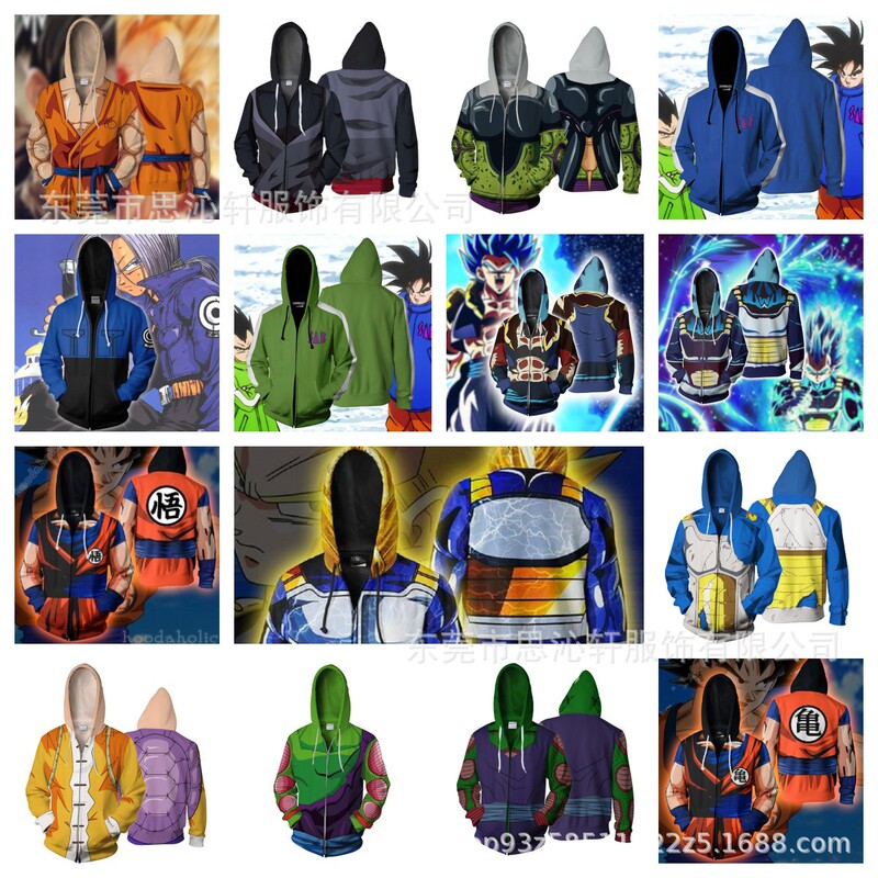 Foreign trade new Japanese Dragon Ball 3D cartoon hooded vests cosplay cartoon peripheral zipper coat
