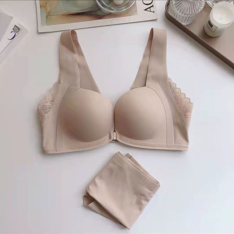 日系軽木綿前ボタン下着の女性の胸が集まって副乳の垂れ下がり防止調整型のスチールリングがないブラジャー|undefined