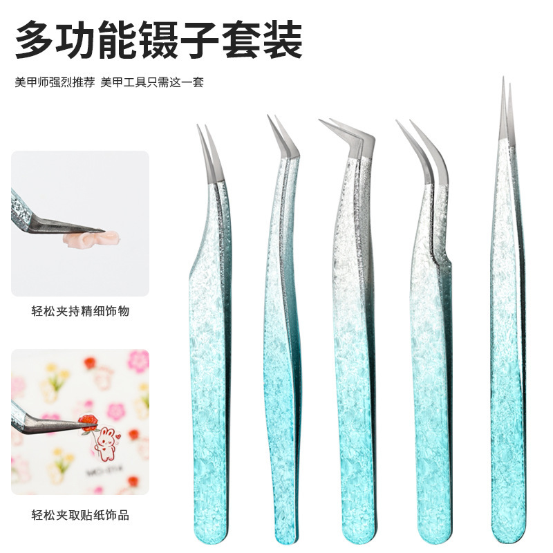 Joyería de uñas de precisión transfronteriza pinzas Flor de hielo galvanoplastia delfín Pluma de Oro Clip 2 unidades traje pinzas herramientas de uñas