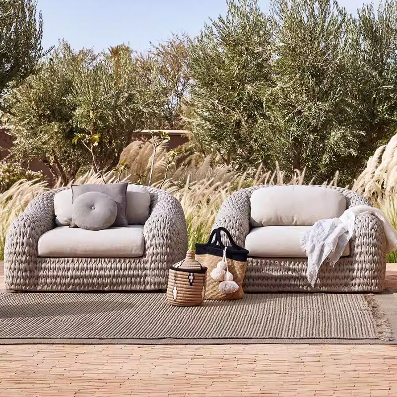 Sofá de caña al aire libre combinación de hotel villa patio sala de estar jardín al aire libre ocio nido de pájaros diseño de cuerda muebles trenzados