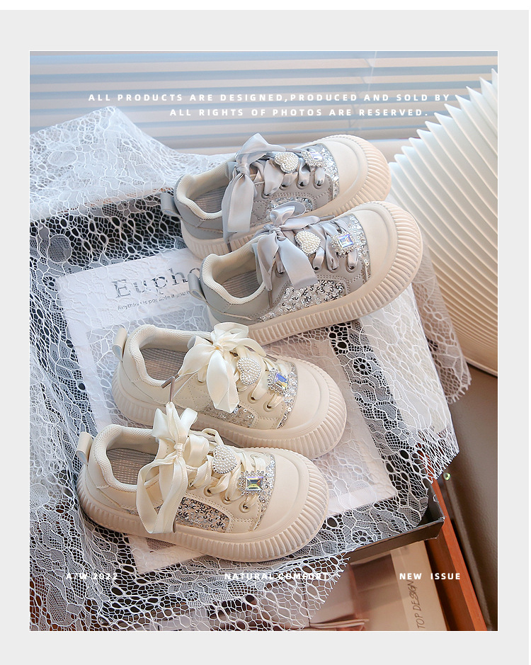 Girls Sneakers With Sequin And Heart Decorations For Toddlers_voghion.com