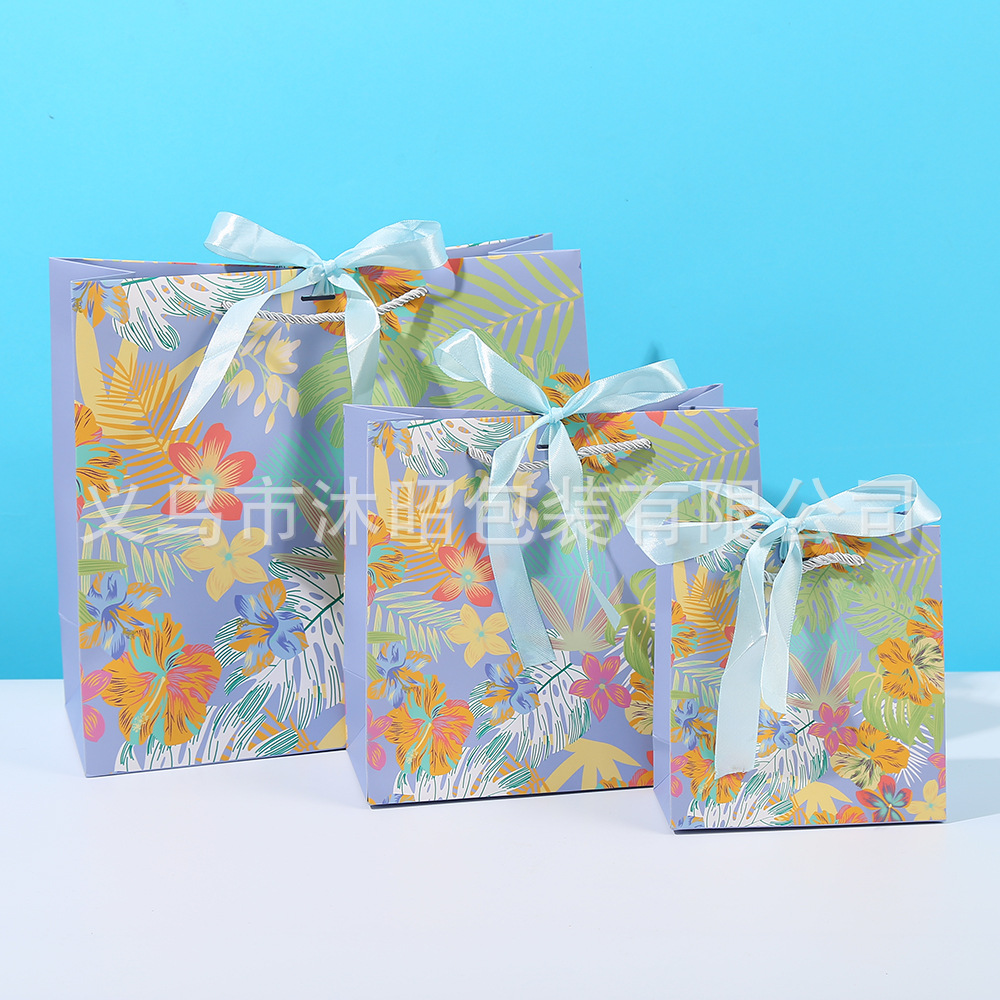 现货油画伴手礼品袋化妆品盒生日礼物袋精致蝴蝶结包装纸袋手提袋