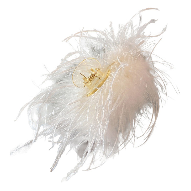 Otoño e Invierno Super Hada avestruz pelo clip nicho diseño alto sentido ins agarre Cabeza trasera updo tiburón clip accesorios para el cabello