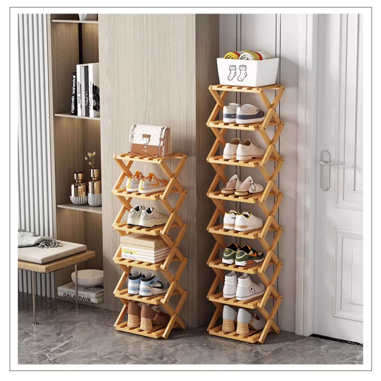 Moderno simple multicapa sin montaje estante de zapatos retráctil estratificado pequeño estante de zapatos puerta de entrada de almacenamiento de zapatos doméstico