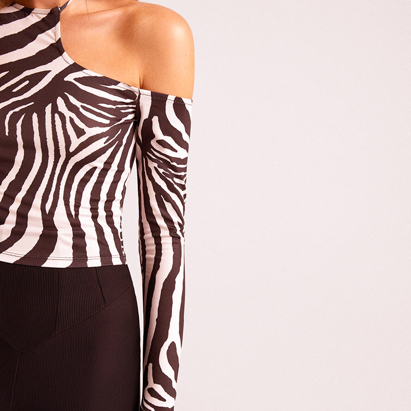 Zebra Print Off-Shoulder Long-Sleeved Top NSHLJ105391