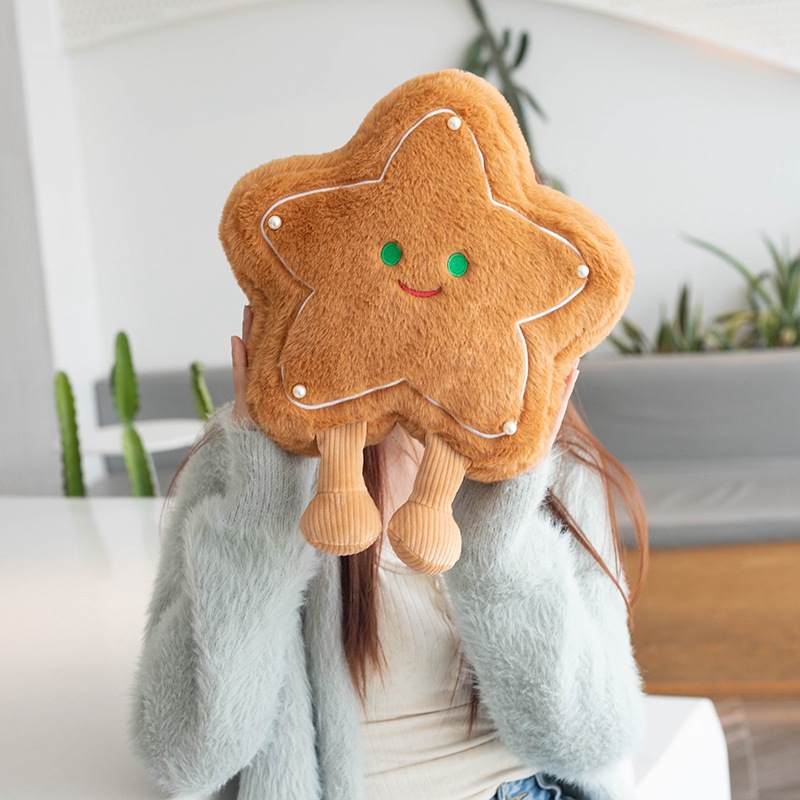 Gemütliches Plüschkissen mit Karamellstern und -baum – Lustiges, von Keksen inspiriertes Weihnachtsgeschenk für Kinder und Jugendliche_voghion.com