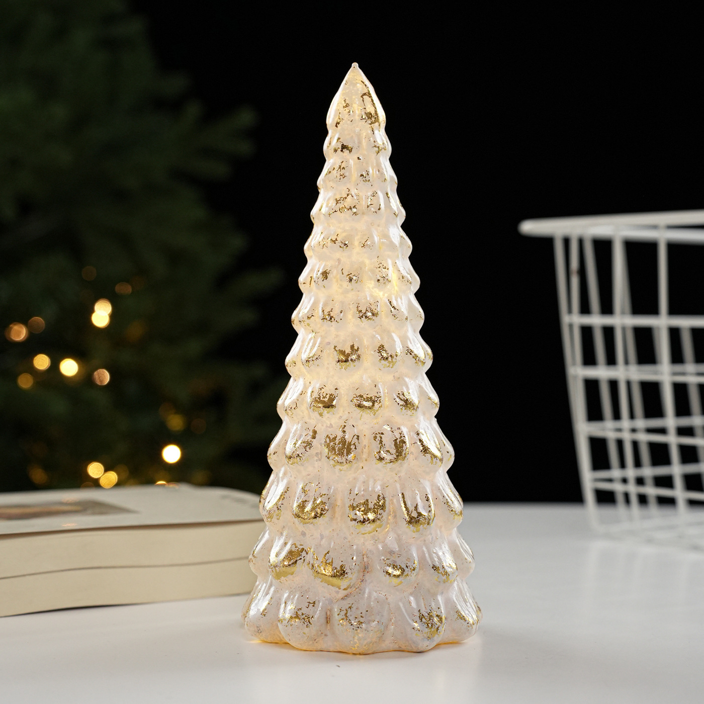 Navidad luminiscente árbol faro decoración retro lámpara de escritorio árbol de Navidad forma de estrella sequilla con lámpara árbol de deseo
