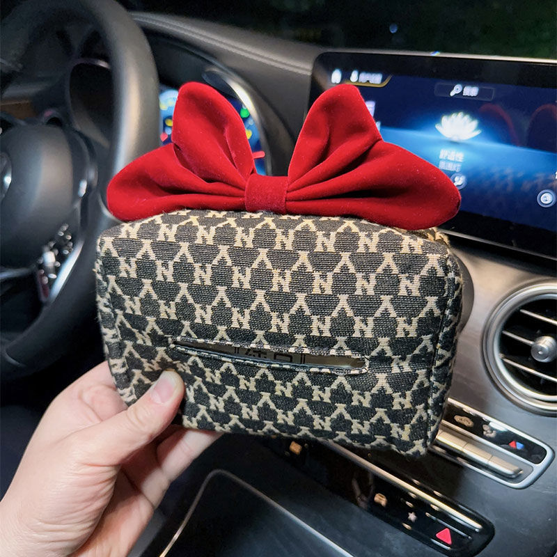 車載紙巾盒汽車內創意多功能椅背掛式抽紙盒可愛蝴蝶結紙抽套袋女