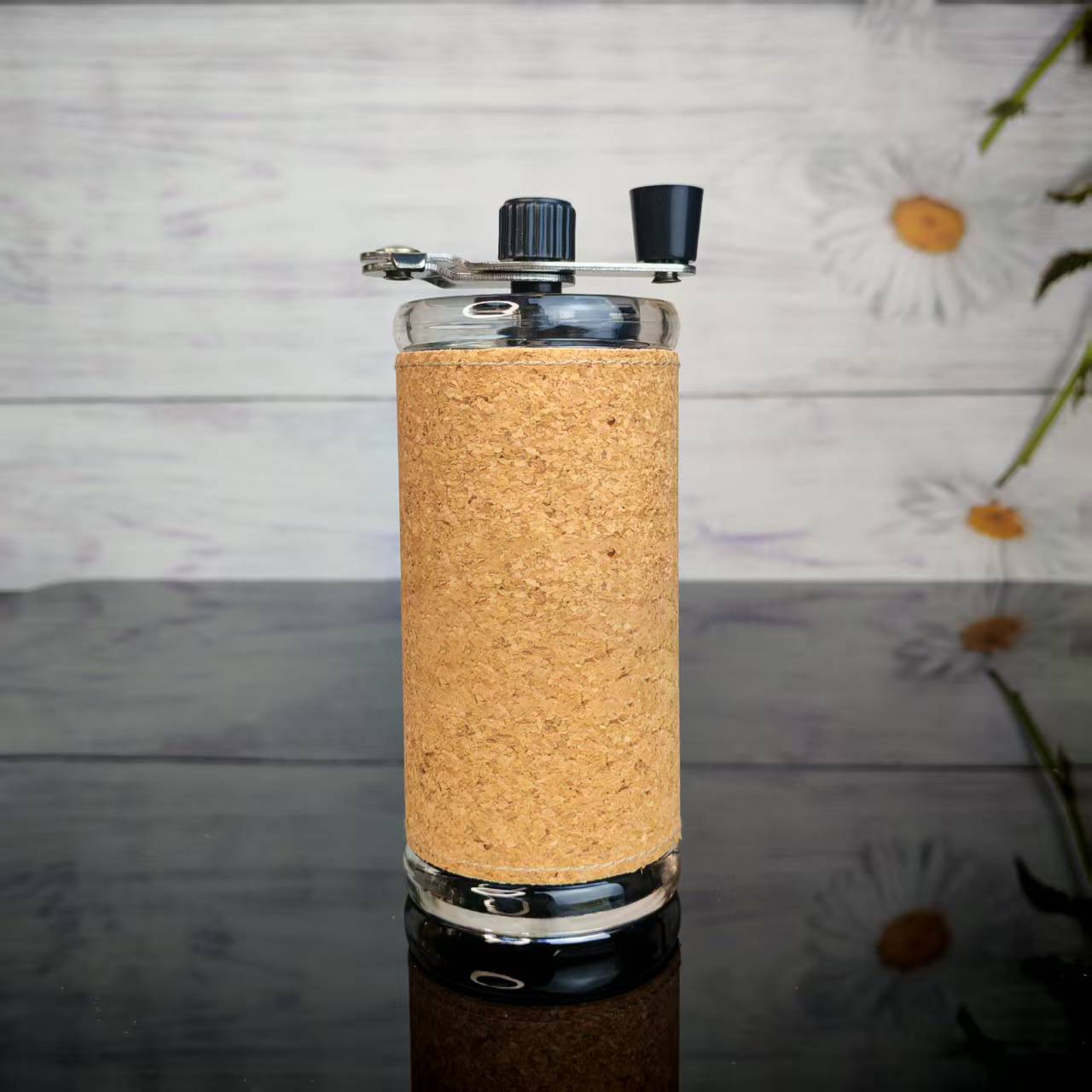 Inventario al por mayor camping al aire libre mano set de café de corcho mano máquina de café taza de café cafetera