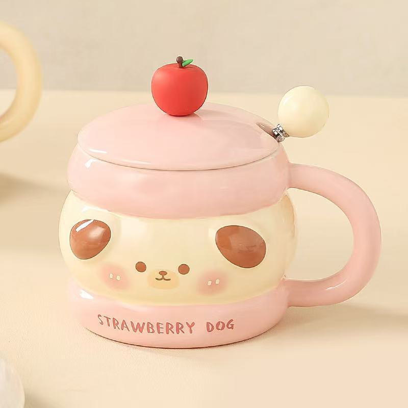 Caricatura encantadora taza de cerámica de animales, taza de regalo de cumpleaños para niñas, taza de pastel sandwich con cucharas de cubierta image 11