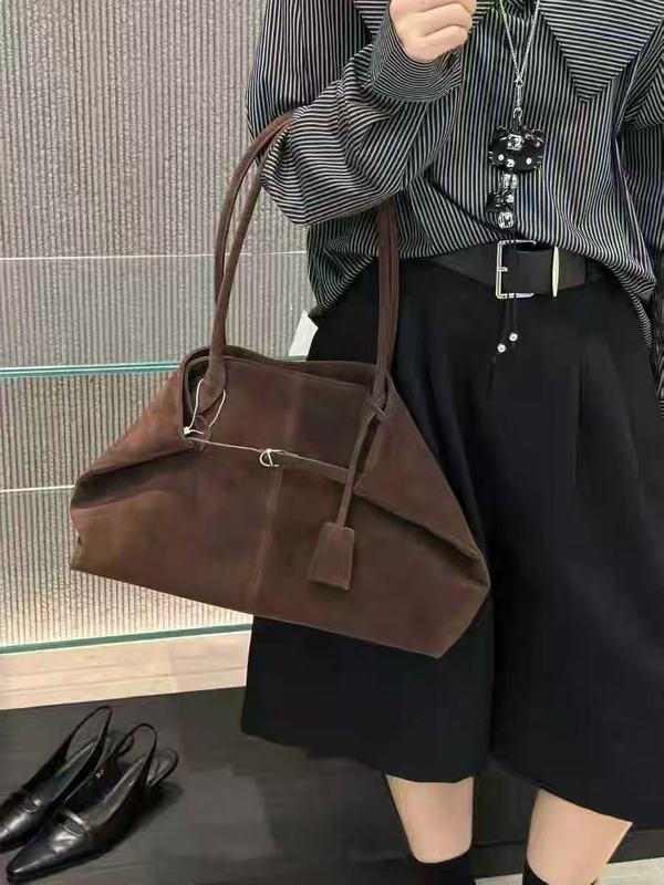 大容量麂皮绒磨砂托特包包女通勤手提包慵懒松弛感单肩包真皮大包|undefined