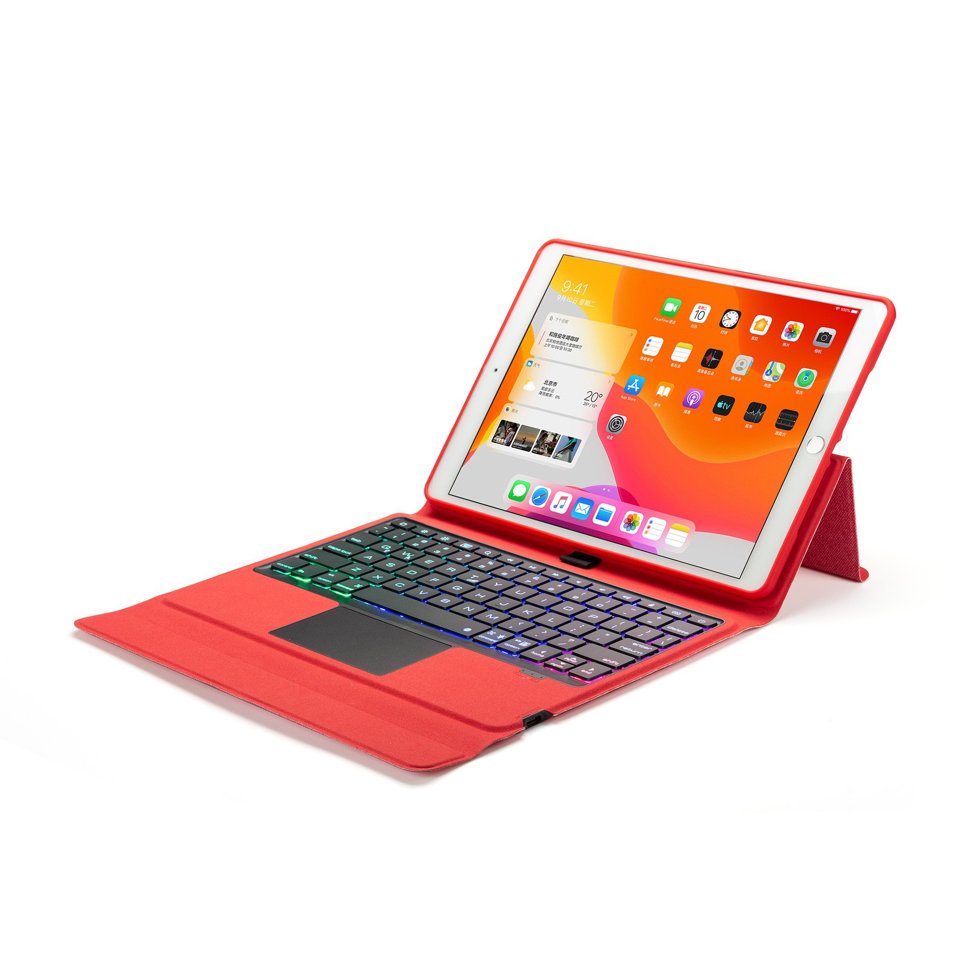 W102TS iPad10.2/10.5 "백라이트 블루투스 키보드 커버 (터치 패드 마우스 기능 포함)-빨간색 (맞춤형)