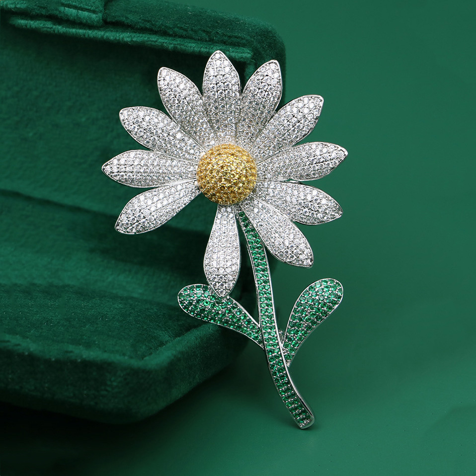 Diamond Sunflower Brooch for Women, Classy Luxury Daisy Corsage Brooch, Korean Style Classy Suit Accessories