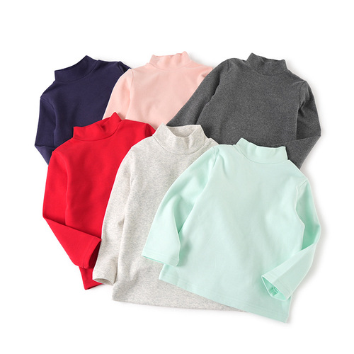 Spring and autumn small turtleneck autumn clothes for boys and girls, winter baby half turtleneck bottoming shirts, pure cotton stretch long-sleeved tops