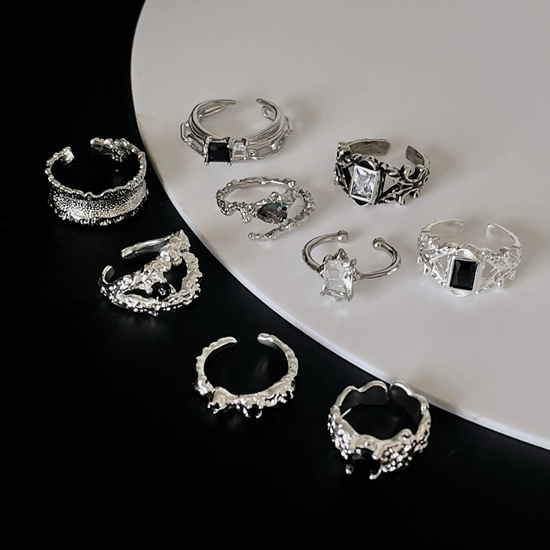 Fashion Square Copper Irregular Pleated Inlay Rhinestones Open Ring 1 Piece