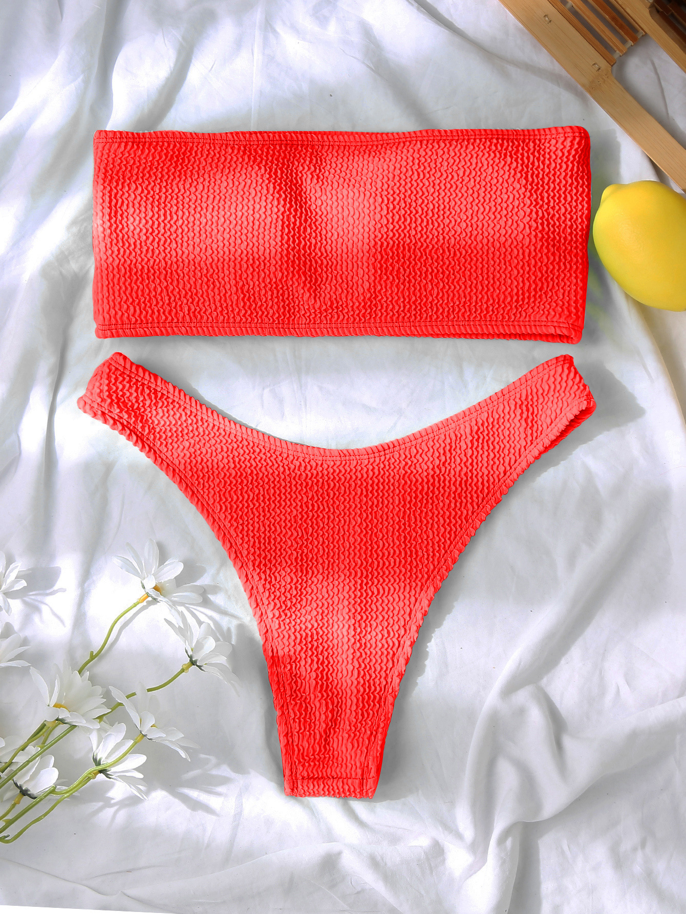 Women's Strapless Two Piece Swimsuit Sexy Solid Color Tight Bikini Style Ribbed_ecoleips.com