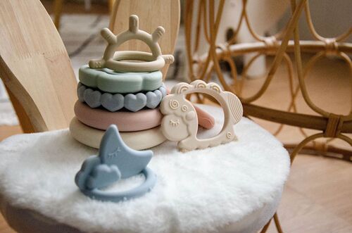 Baby Rainbow Tower Silicone Stacking Rings Interactive Soft Blocks Stacking Rings Early Education Brainy Toy Stacking Fun