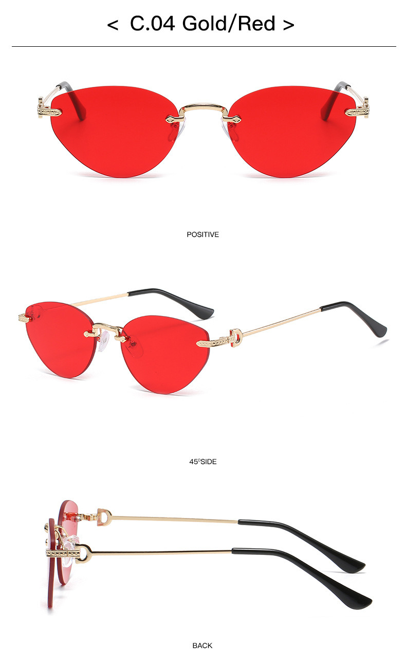 41g Weight Frameless Glasses Structure Sunglasses Classification Ac, UV400 Protection Lens Material Cat Eye Glasses Style Holiday, Outdoor Occasion Solid Color Pattern All Seasons Season Unisex Gender Casual Style Casual Solid Color Ac UV400 Protection Cat Eye Frameless Women's Sunglasses 10