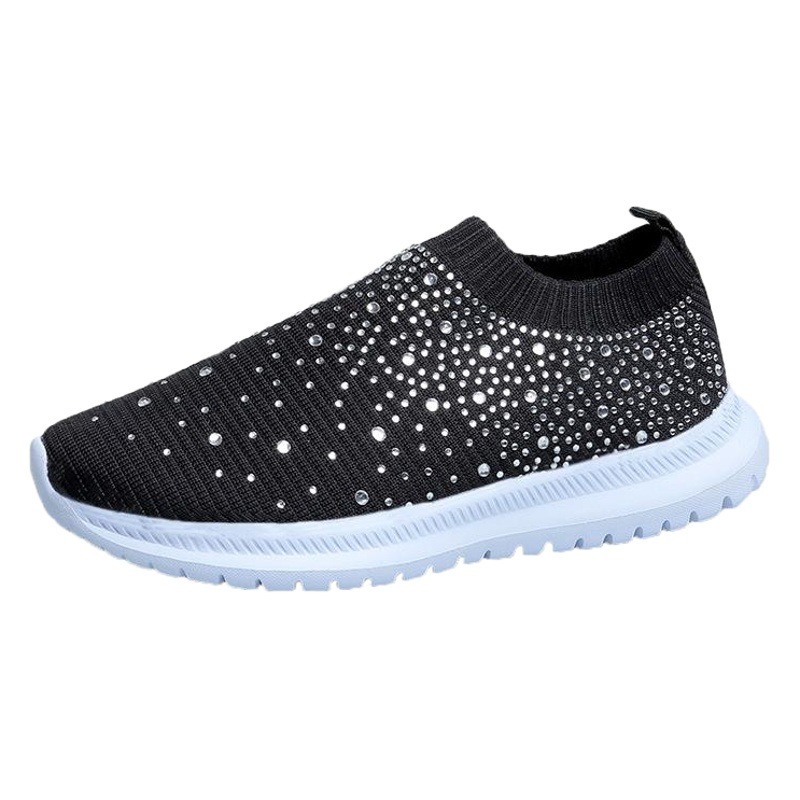 Amazon Large Size Explosions Flying Weaving Shallow Mouth Joker Rhinestone Flat Women's Sports Shoes Generation Mixed Batch Foreign Trade