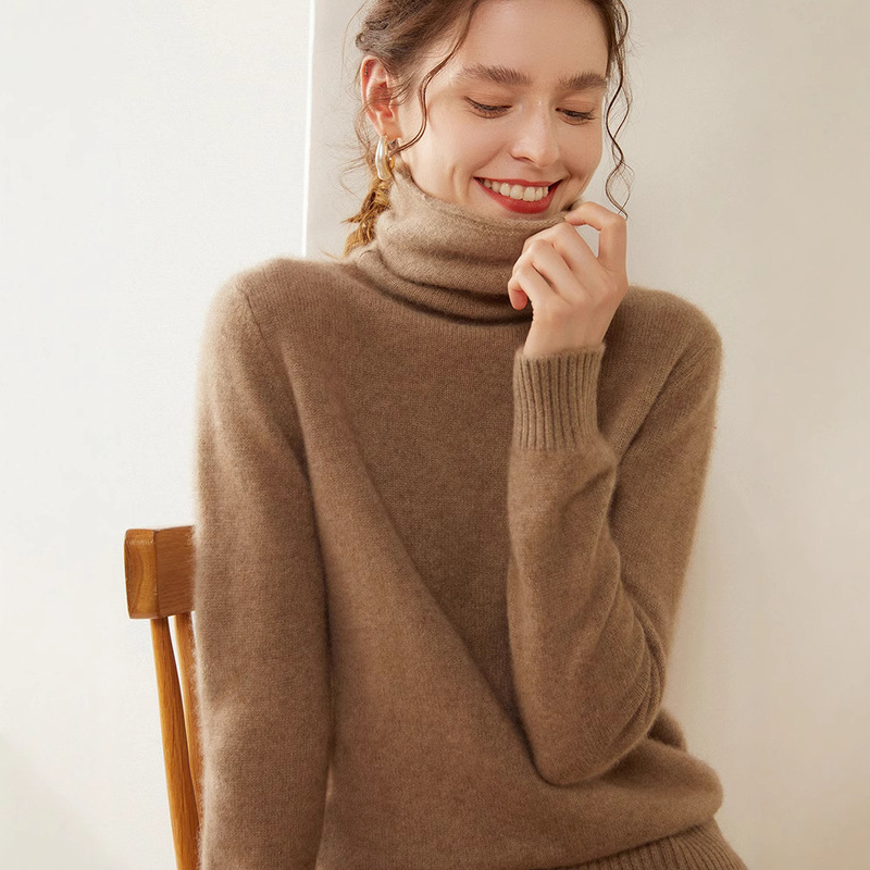 New Autumn and Winter Style Seven-Gauge Double-Ply Thickened High-Neck Long-Sleeve Regular Shoulder Knit Base Sweater Cashmere Sweater for Women with Stacked Collar