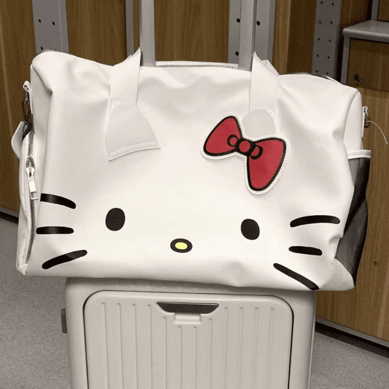 简约高颜值卡通可爱大包女包单肩蝴蝶结猫猫手提健身包斜挎旅行包