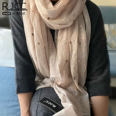 Rjcc绒捷春夏羊绒毛边戒指绒女士防晒披肩薄款纯色波点围巾保暖