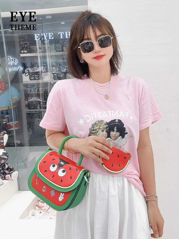 Moda personalidad de dibujos animados bolsos de damas estudiantes de moda de la calle color contraste mochila impresión flip 2595 #