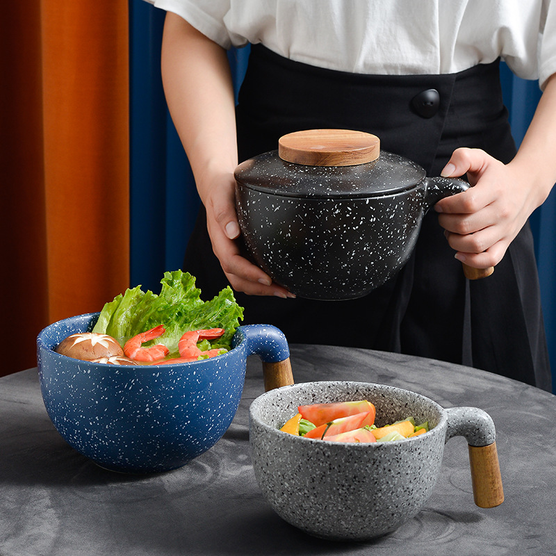 Sopa de cerámica de alto valor ensaladera con tapa de piedra médica hogar creativo al por mayor