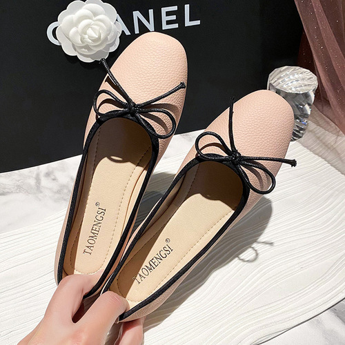 Su Yinyin's same style~soft~small fragrant bow square toe shallow mouth ballet flats for women