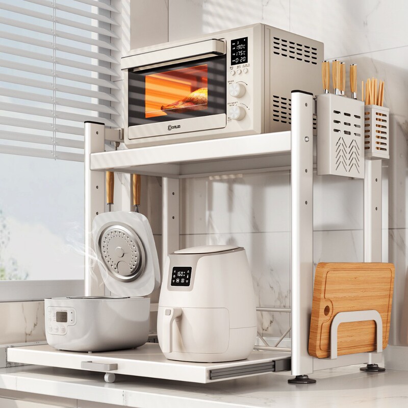 Microwave Oven Rack Pull-Out Kitchen Rice Cooker Stand Countertop Multifunctional Appliance Oven Storage Bracket