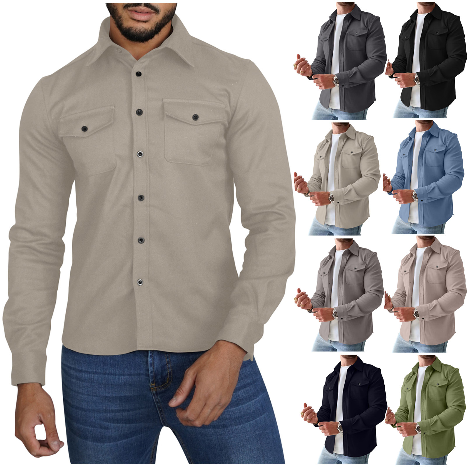 a-cross-border-mens-long-sleeved-solid-color-thickened-woolen-pocket-casual-shirt a-cross-border-mens-long-sleeved-solid-color-thickened-woolen-pocket-casual-shirt
