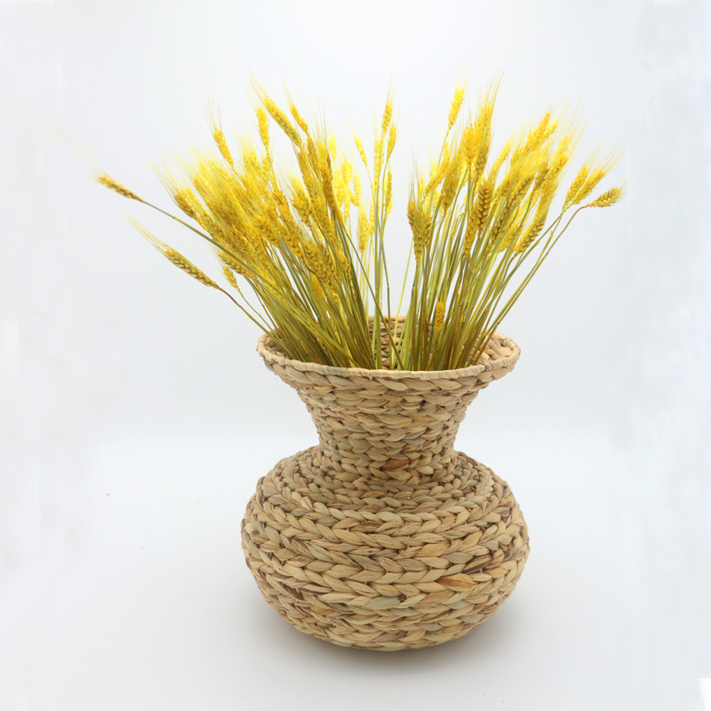 Jarrón decorativo tejido de paja de cesta de flores tejidas a mano Fábrica personalizada flor seca flor tejida florero