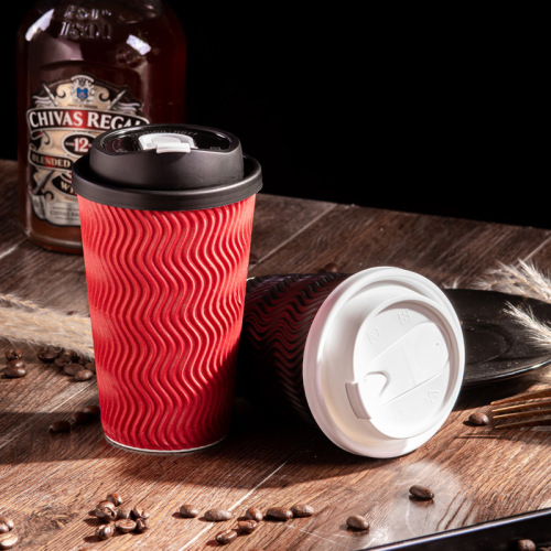 Disposable coffee paper cup, thickened anti-scalding corrugated paper cup, milk tea hot drink cup, take-out cup with leak-proof lid