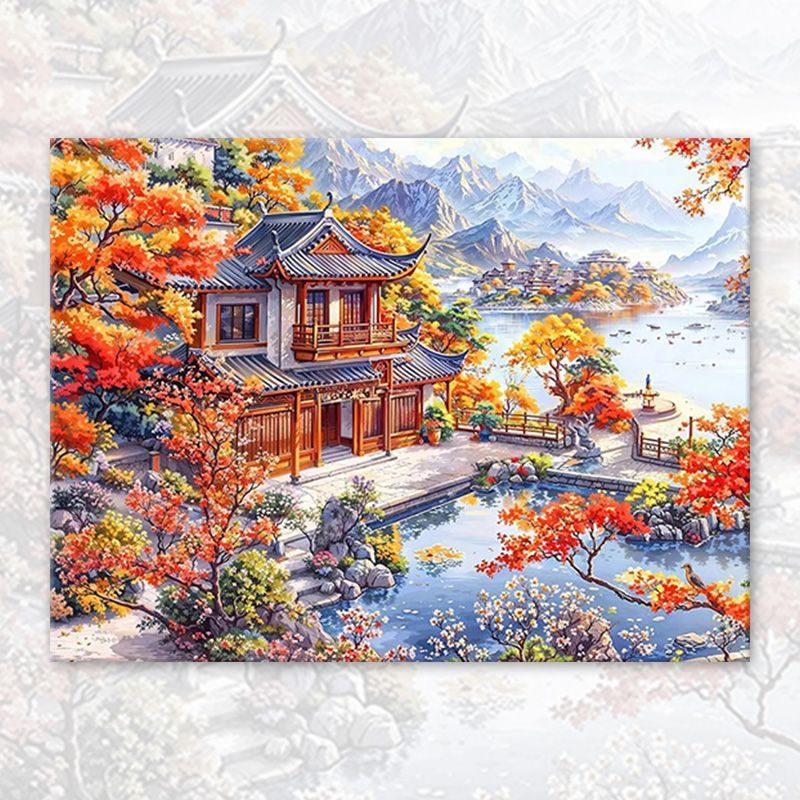 新しいデジタル油絵diy充填塗り手作り風景アクリル油彩画客間装飾掛け絵|undefined