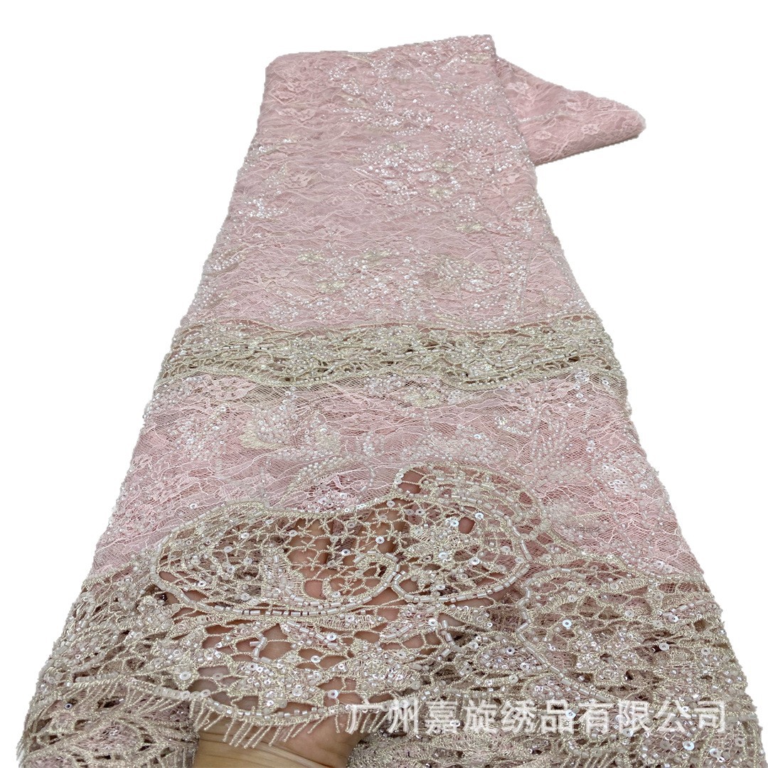 Tela de encaje europea y americana con cuentas, lentejuelas, bordado hueco, tela para vestido de noche, tela de encaje.