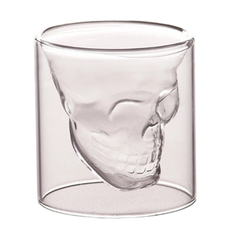 Copa de cráneo de vidrio de borosilicato transparente taza de agua creativa vaso de cerveza de cráneo barra personalizada vidrio de doble capa