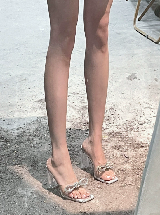 Прозрачный хрустальный алмаз металлический орнамент на высоком каблуке сандалии туфли на толстом каблуке сандалии тапочки женские туфли