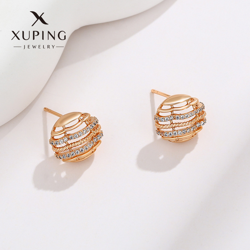 Xupe de la joyería de malla redonda con incrustaciones de circonio Stud pendientes mujer chapado 18K de oro de moda transfronteriza pendientes de la joyería al por mayor